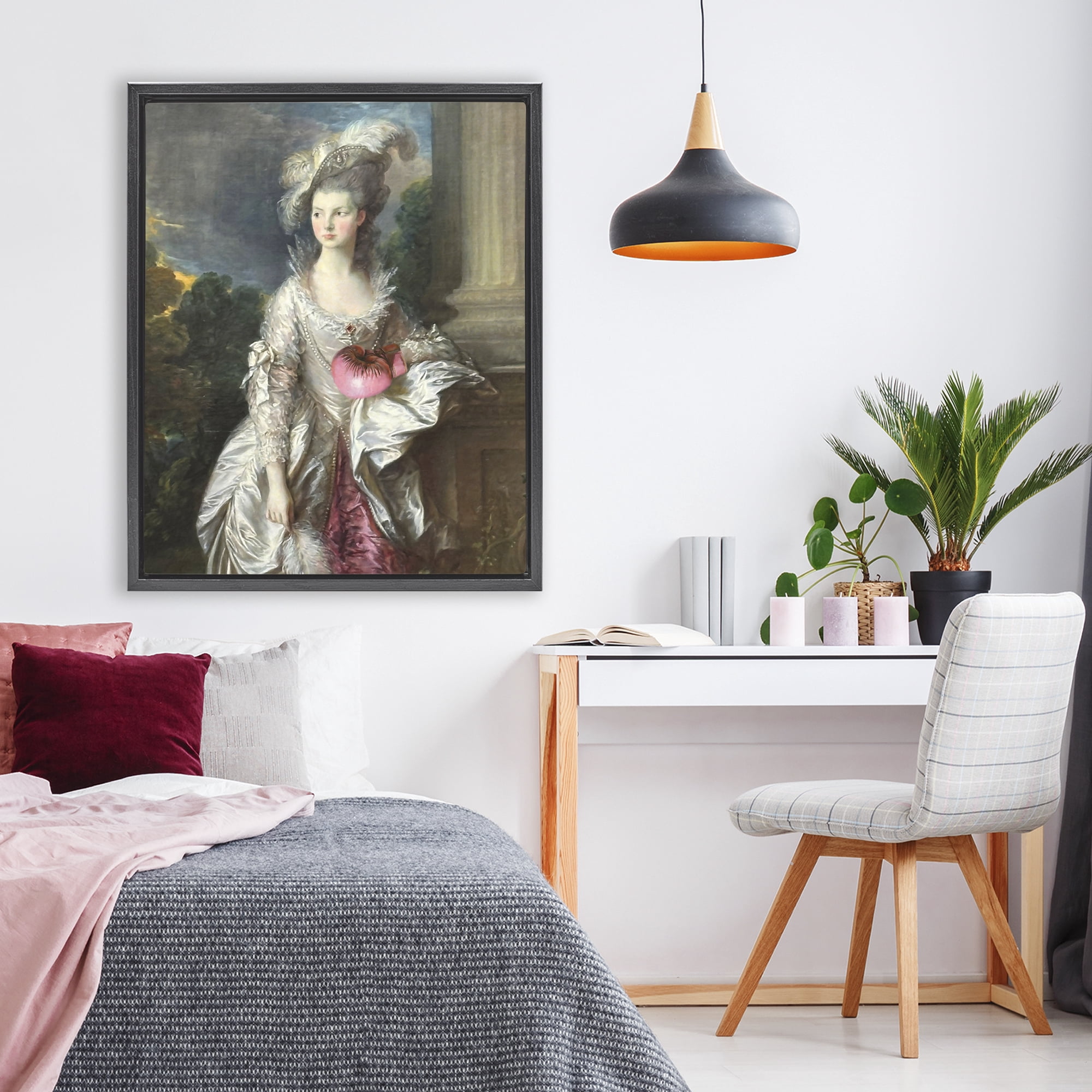 Stupell Industries Historical Lady with Boxing Glove Black Framed Floater Canvas Wall Art, design by Grotto Studios