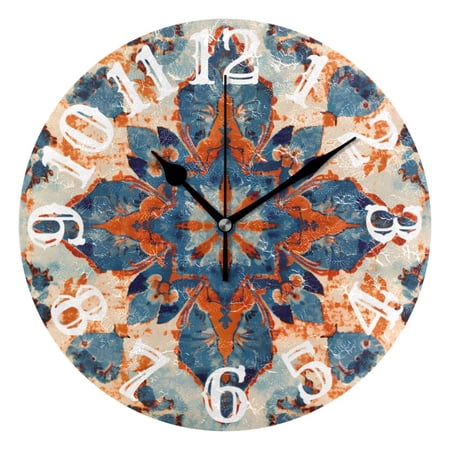 Retro Boho Pattern 10 inch Wall Clocks Non Ticking Easy to Read Battery Decorative for Home Bathroom Kitchen Bedroom Living Room