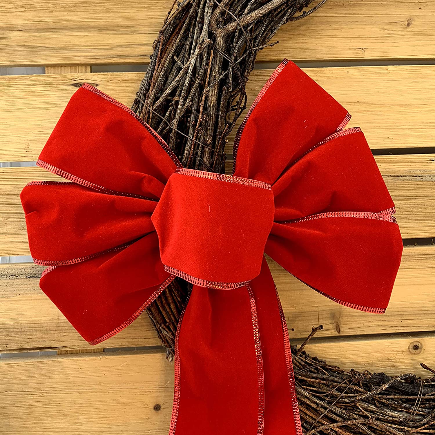 Set of 10 Red Velvet Christmas Wreath Bows, 9x13 - For Garland, Gifts,  Parties - Indoor/Outdoor Holiday Decor