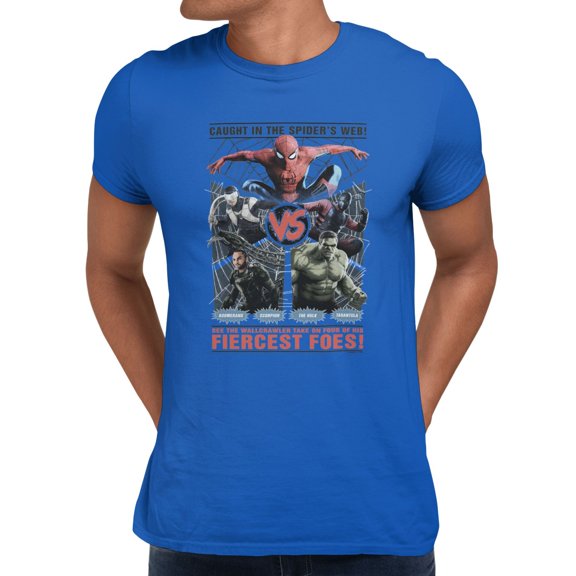 Marvel Spider-Man Brand New Day Men's Spidey vs Fiercest Foes! T-Shirt (Royal, S-XXXL)