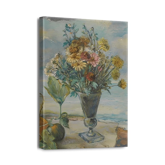 Elegant Daisy Canvas Print 12x16inch Modern Painting Artwork in Indian Vase, Blue-Themed Bathroom and Bedroom Wall Decor