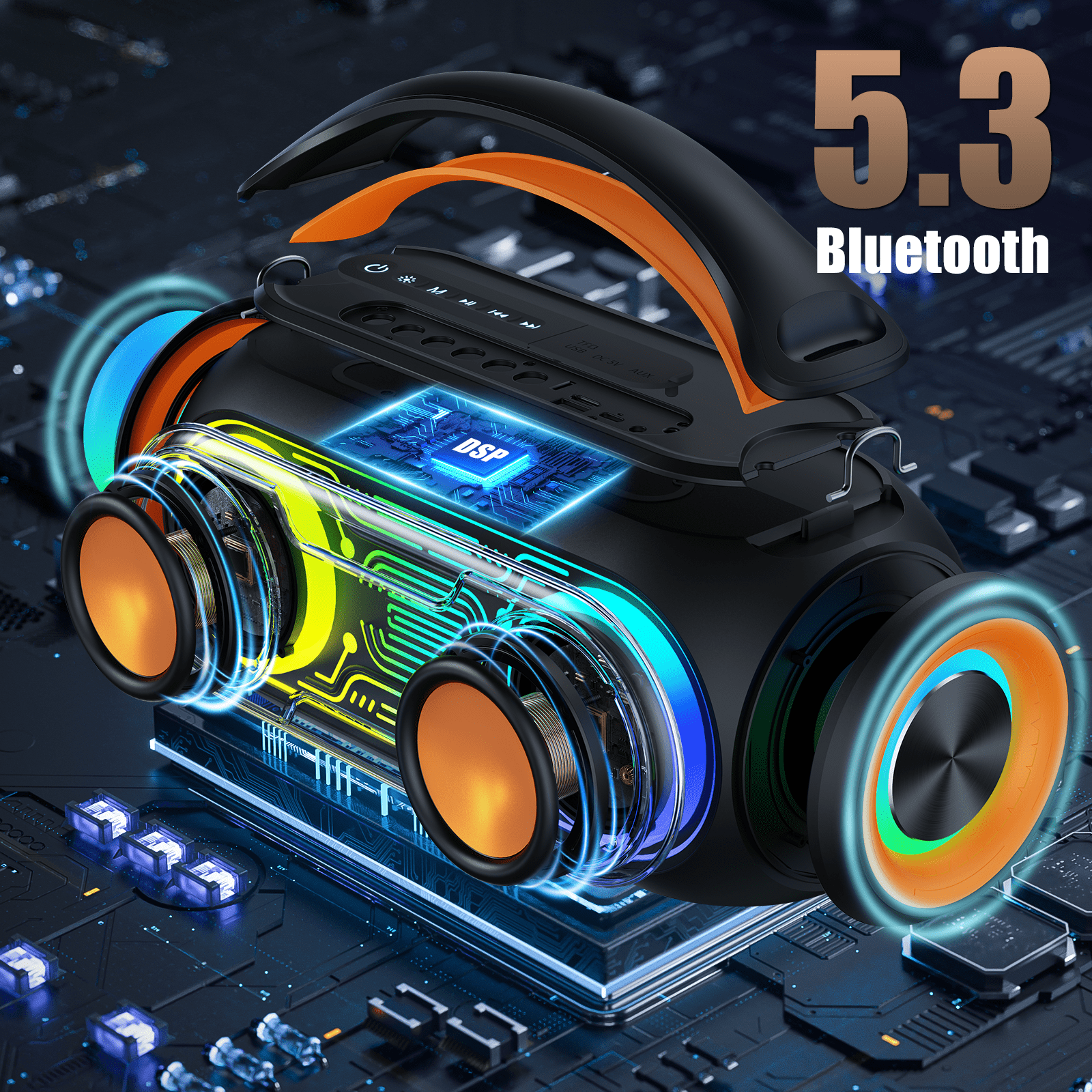 FanFun Party Speaker, Portable Bluetooth Speaker with Dazzling Party Lights, 6 Voice Modes, IPX5 Waterproof