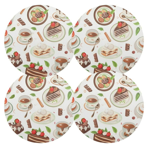 Ryvnso Coffee and Tea Pots Round Plate Mats Dining Table Placemat Set of 4 for Holiday Decoration
