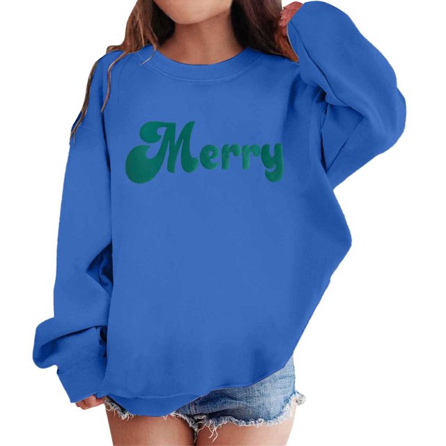 FAOWME Sweat à Capuche Imprimé Lettres Mode pour Filles Décontracté Ample Bleu 4-5 Ans