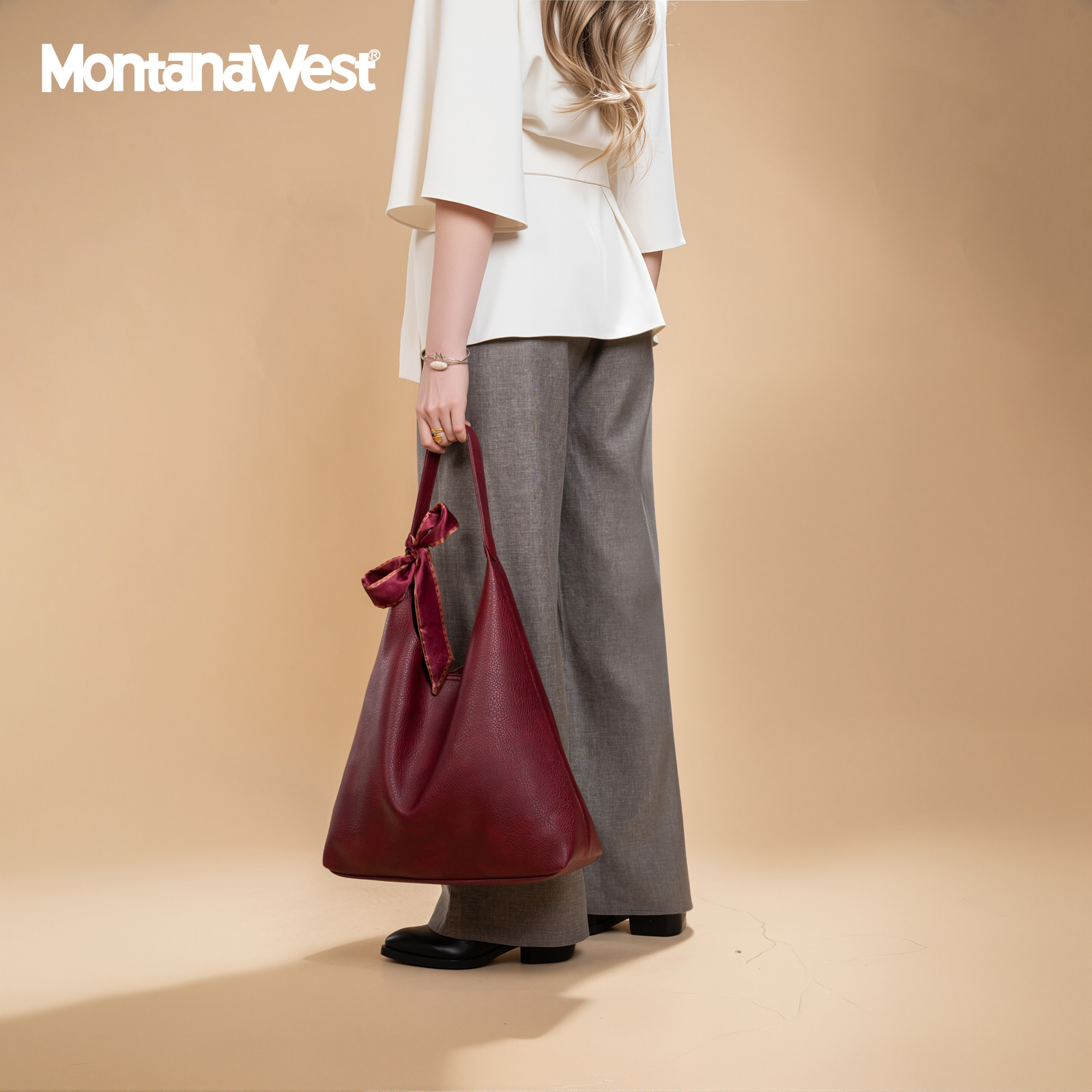 Montana West Slouchy Hobo Bag for Women Shoulder Purses and Handbags with Scarf, Burgundy