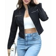 thumbnail image 3 of Casual Light-Weight Jackets for Women Trendy Long Sleeve Zip Up Fall Coats Going Out Biker Cropped Jacket Black XL, 3 of 9