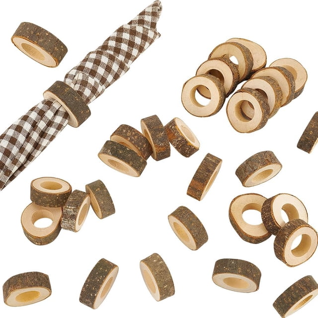30pcs Wood Napkin Rings Farmhouse Napkin Rings Napkin Holder Fall Rustic Napkin Rings for Holiday Party Thanksgiving Christmas Wedding Dinnerware Table Decoration Diameter 55mm