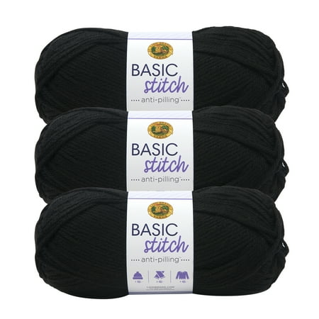 UPC: 0842093117681 | Lion Brand Yarn Basic Stitch Anti Pilling Black Medium Acrylic Black Yarn 3 Pack