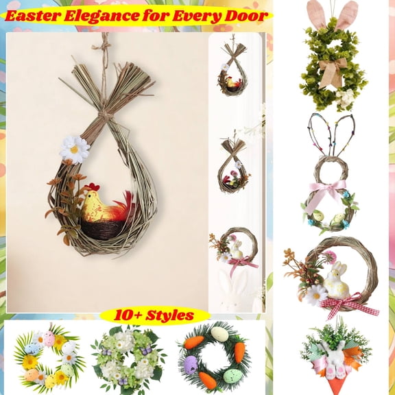 5.51" Easter Wreath Decoration, Natural Rattan Vine Garland with Chick and Bird Nest for Indoor Display, Lightweight Festive Spring Ornament for Home and Party Decor