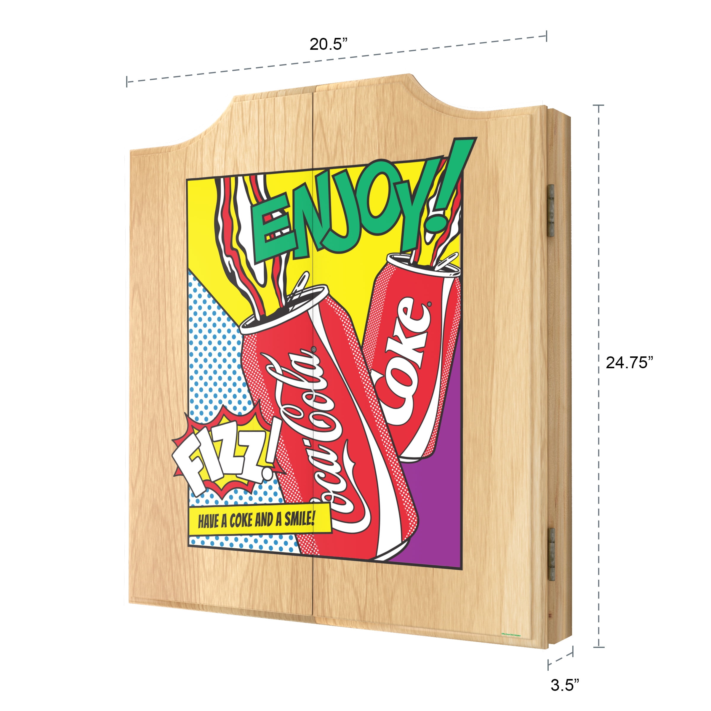 Coca-Cola Pop Art Cans Dart Board Cabinet Set with 6 Steel Tip