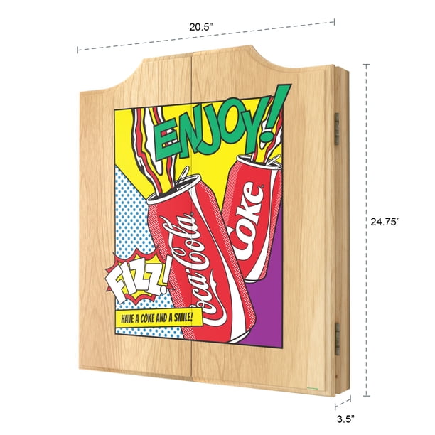 Coca-Cola Pop Art Cans Dart Board Cabinet Set with 6 Steel Tip