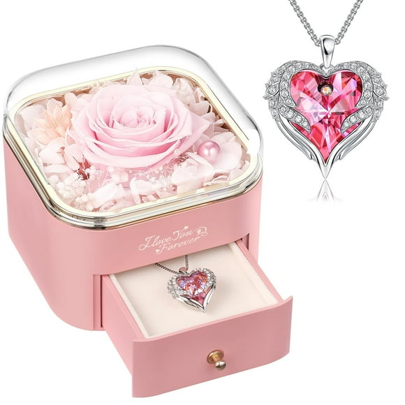Collar de Rosa Rosa Preservada con Alas de Ángel por NEWNOVE