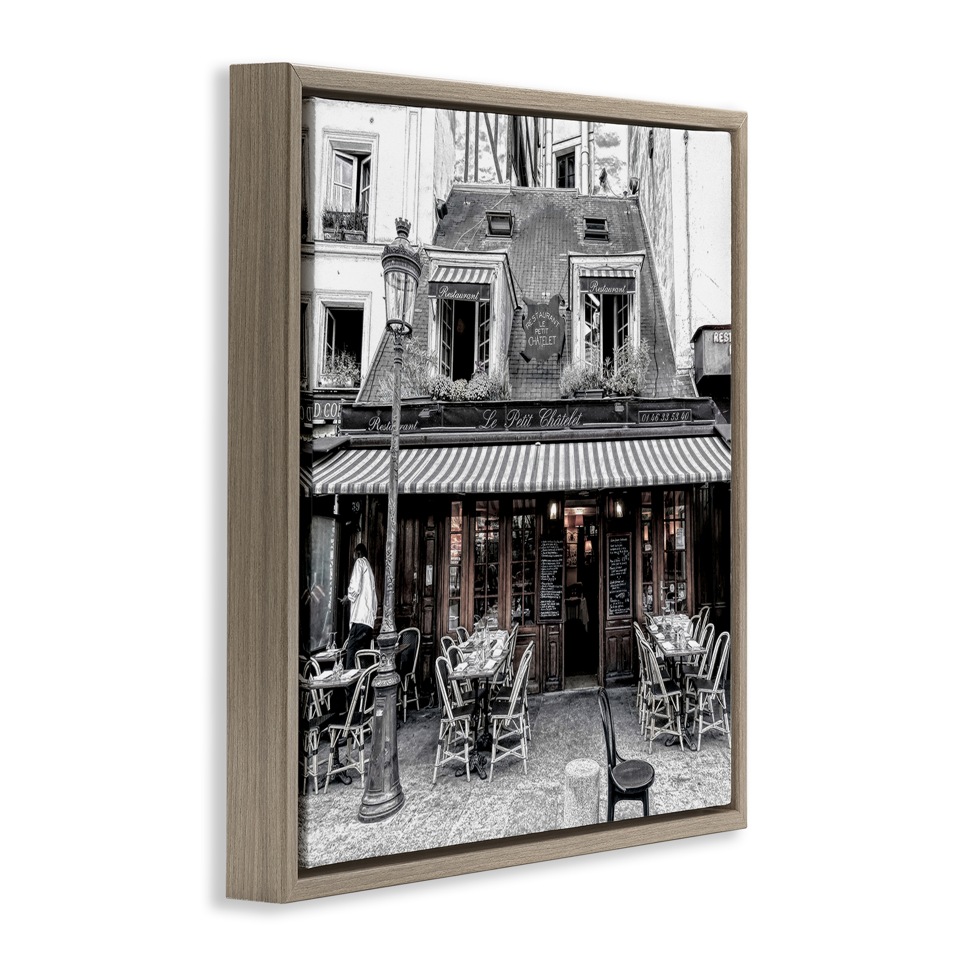 Stupell Industries Sidewalk Café Bistro Buildings & Architecture Photography Brown Floater Framed Canvas Art Print Wall Art, 25 x 25
