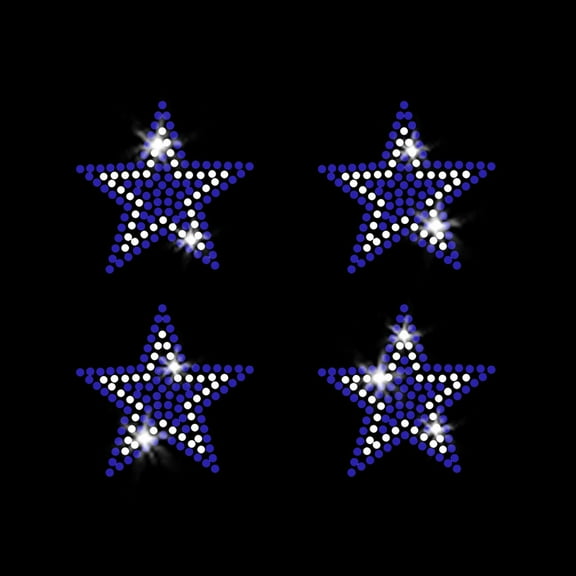 JCS Rhinestones Blue Star Set of 4 Stars Iron-on Sparkly Dance All-Star Bling Clear Crystal Rhinestone Transfer