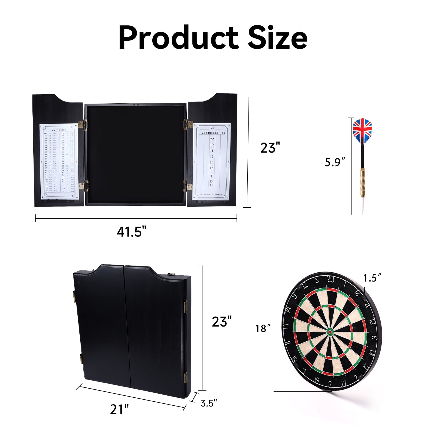 GSE Games & Sports Expert Solid Wood Dartboard Cabinet Set with Sisal Fiber Dartboard, Dart Scoreboard and 6 Steel Tip Darts for Target Game Indoor Game (Black)