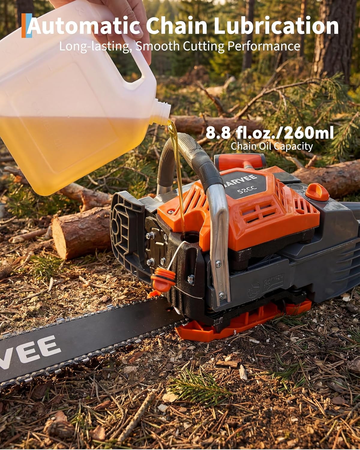 QinaQin 43cc Gas Powered Chainsaw,2-Stroke Engine with Quick Start & Ergonomic Non-Slip Handle for Efficient Wood Cutting,Orange