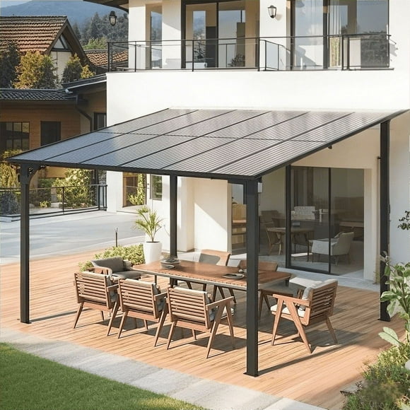 AECOJOY 10' x 12' FT Gazebo, Outdoor Waterproof Aluminum Pergola For Garden, Wall Mounted Patio Hard Top Gazebo Clearance in Grey