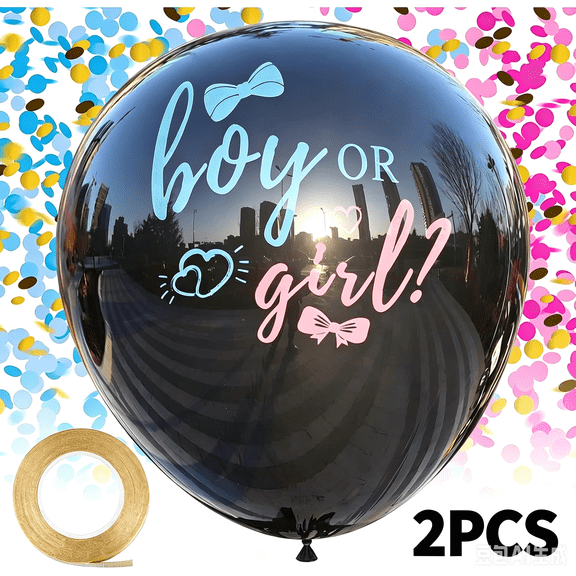 Gender Reveal Balloon - 2pcs Gender Reveal Confetti Balloons with Pink and Blue Confetti – 36 Inch Black Gender Reveal Balloons Perfect for Taking Photos and Videos