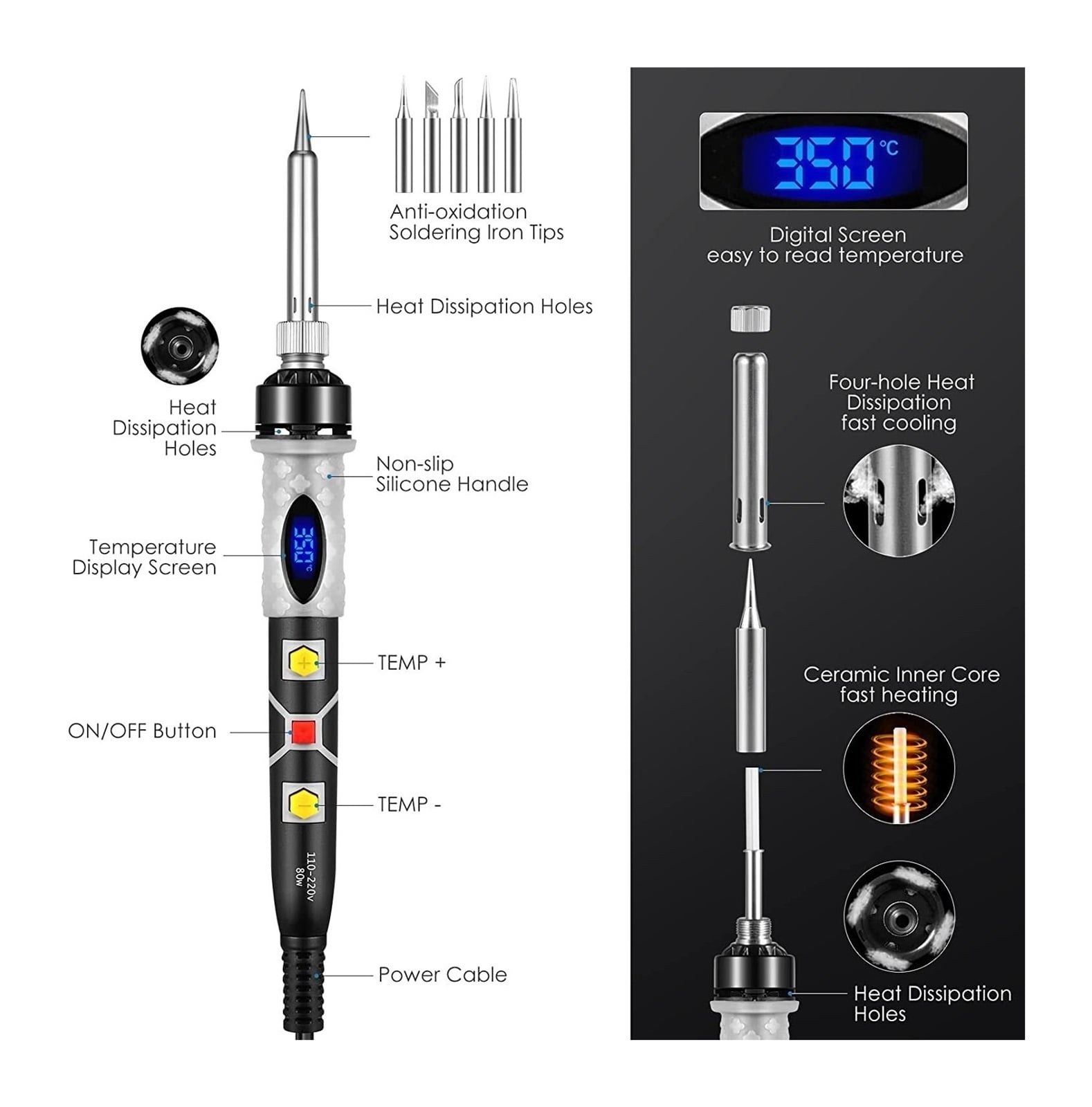Adjustable Temperature Digital Electric Soldering Iron, 80W Welding Solder Rework Station Heat Pencil Tips Repair Tool,Welding Tools