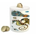 thumbnail image 2 of Mermaid Piggy Bank, Oceanic Sea Horse and Calmar Pattern Drawing Effect, Ceramic Coin Bank Money Box for Cash Saving, 3.6" X 3.2", Pale Blue Yellow Orange, by Ambesonne, 2 of 4