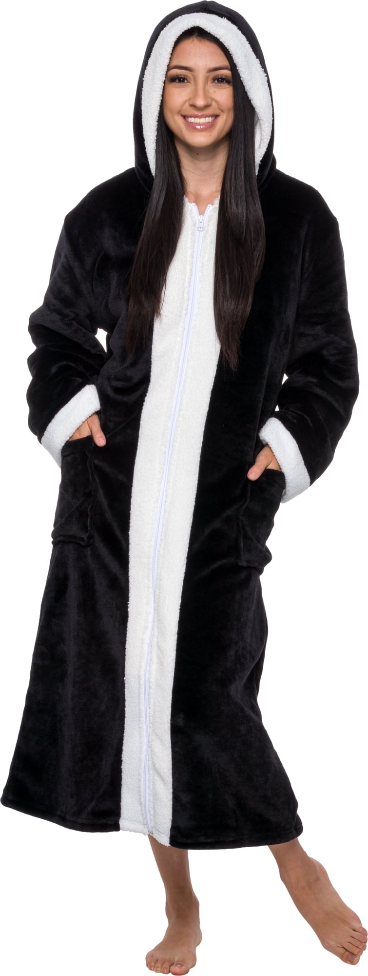 Warm Plush Luxury Bathrobe Silver Lily Womens Zippered Sherpa Lined Fleece Robe Full Length 