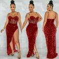 thumbnail image 2 of Gibobby Vestido de noche mujer Vestido de fiesta de recepción con dobladillo irregular de lentejuelas de malla con tirantes de color sólido sexy para mujer(Rojo,CH), 2 of 5