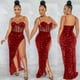thumbnail image 2 of Gibobby Vestido de noche mujer Vestido de fiesta de recepción con dobladillo irregular de lentejuelas de malla con tirantes de color sólido sexy para mujer(Rojo,M), 2 of 5