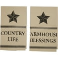 thumbnail image 7 of VHC Brands Farmhouse Star Country Life Blessings Text Muslin Cotton Primitive Thanksgiving Tabletop Fabric Loop Stenciled Kitchen Towel Set of 2, Antique Creme White, 7 of 7