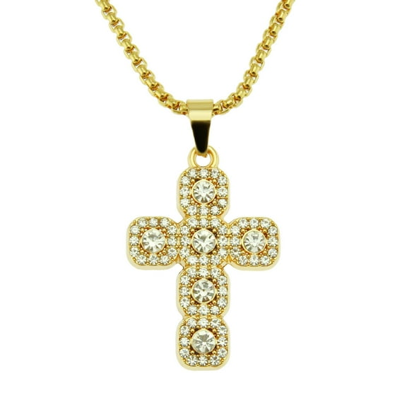 Luxury Female Zircon Big Cross Pendant Clavicle Necklaces For Women 14K Yellow Gold Chains Wedding Party Neck Jewelry