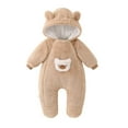 thumbnail image 3 of Letdown Baby Plush Snowsuit Winter Clothes with Fold-Over Zipper Baby Bear Hooded Thick Outfits with Footies Jumpsuit Romper Snowsuit Outwear (Coffee,18-24 Months), 3 of 9