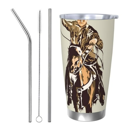 

Salouo Vintage Cowboy Riding Horse Print 20oz Tumbler with Lid Stainless Steel Vacuum Insulated Tumbler Durable Insulated Coffee Mug Thermal Cup with Splash Proof Sliding Lid-Straw Three-piece Set