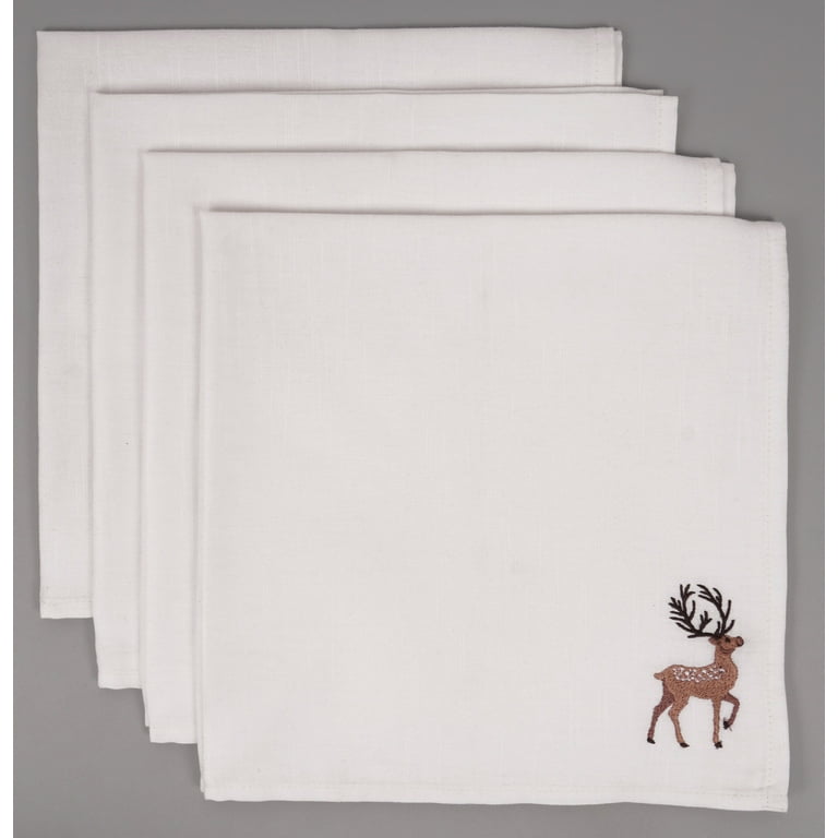 Reindeer Christmas Embroidered Cloth Napkins - Set of 4 napkins