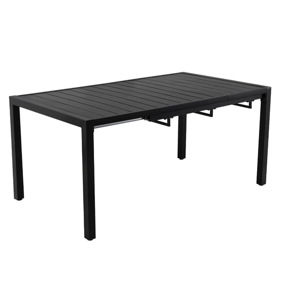 MEOOEM Extra Long Expandable Outdoor Dining Table (for 4-8 People) - Sturdy Black Metal Extendable Rectangular Patio Table with Smooth Track for Outside, Backyard ,Garden