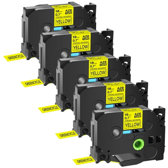 GREENCYCLE 5PK Compatible for Brother P-touch Black on Yellow 18mm TZ TZe TZe-S641 TZ-S641 TZe-641 TZ-641 Extra Strength Laminated Label Tape