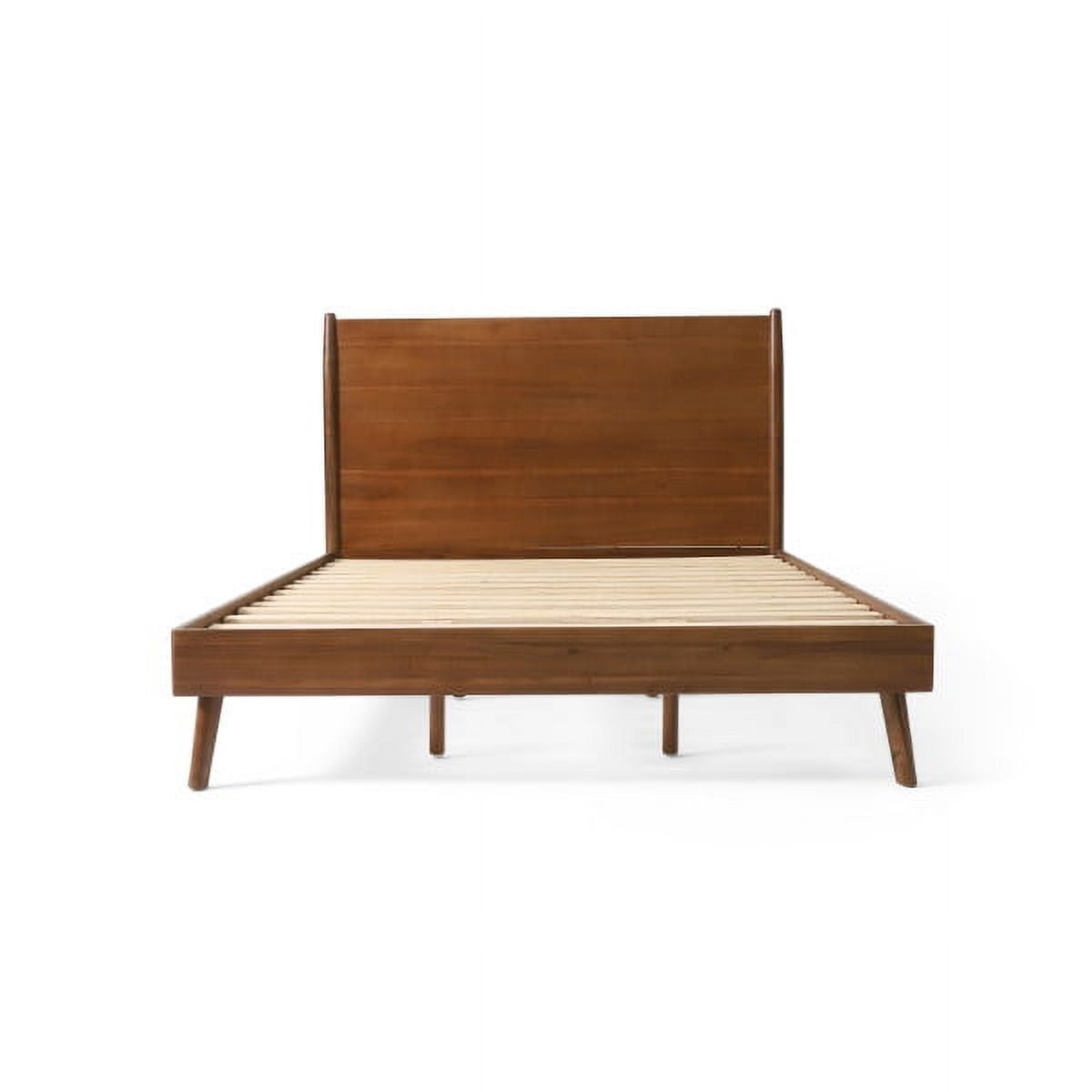 Mintazer King Platform Bed Frame, Mid-Century Bed with Panel Headboard & Splayed Legs, No Box Spring Required, Brown