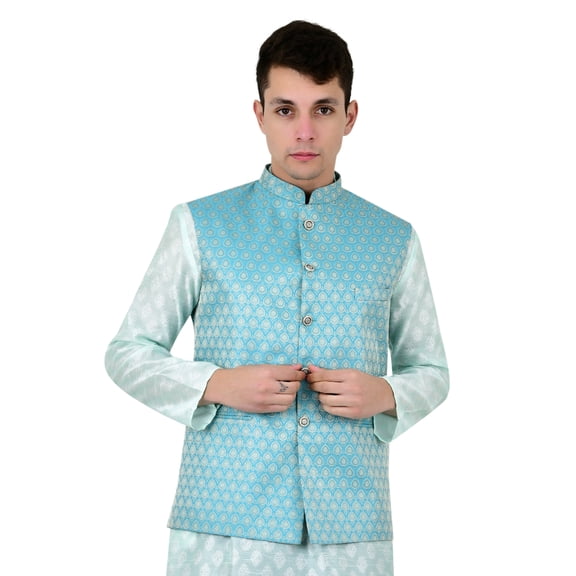 Sonakshi Fashion Men's Waistcoat Brocade Festive Jacquard Nehru Jacket Bandhgala