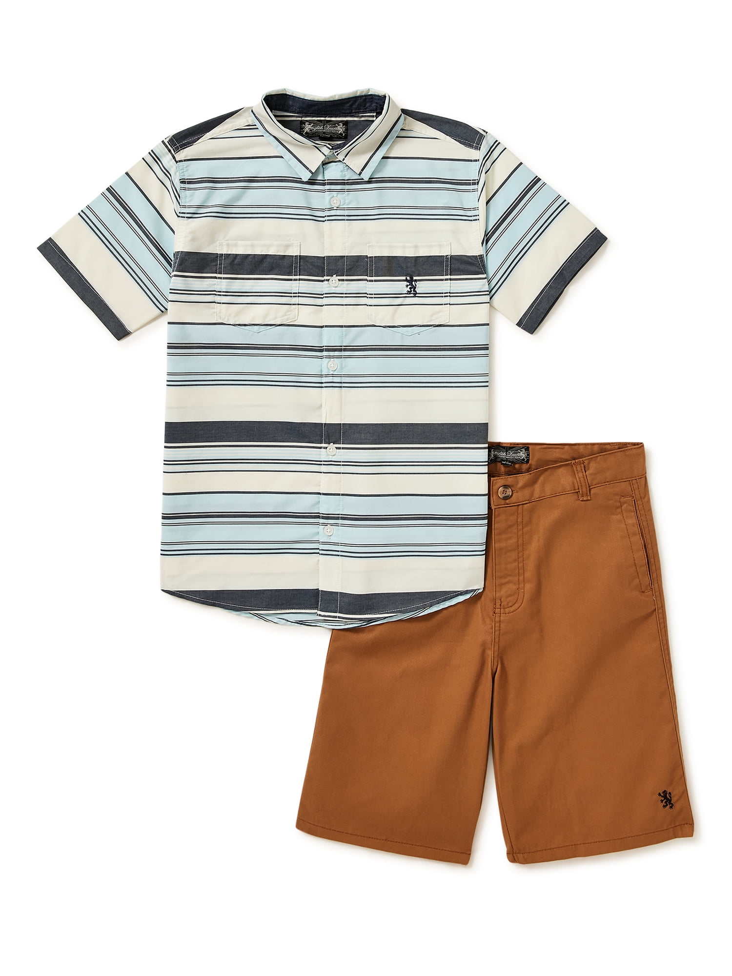 English Laundry Boys Sleeve Striped Woven Shirt and Short Set