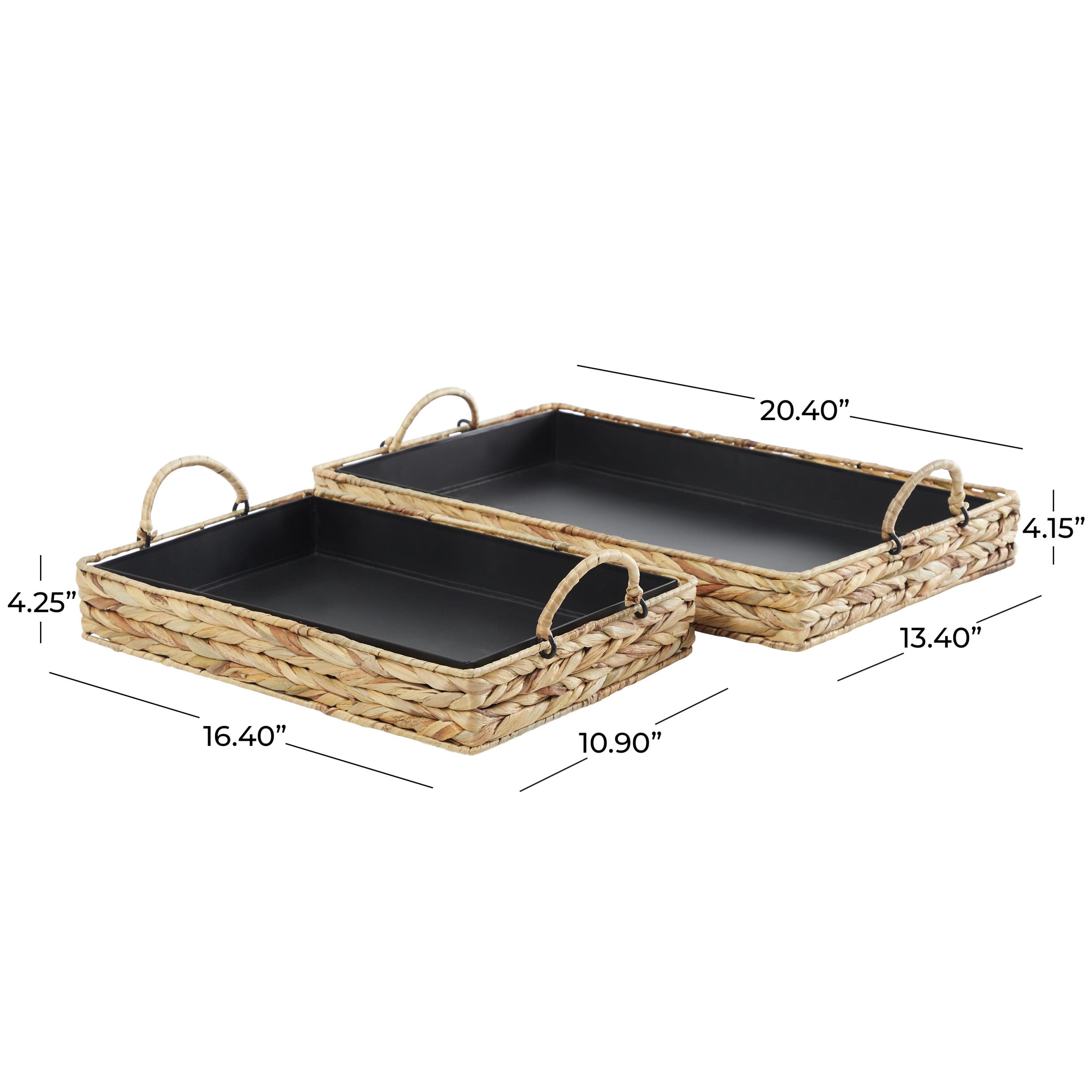 DecMode 20", 16"W Light Brown Seagrass Handmade Nesting Tray with Black Wood Interiors, 2-Pieces