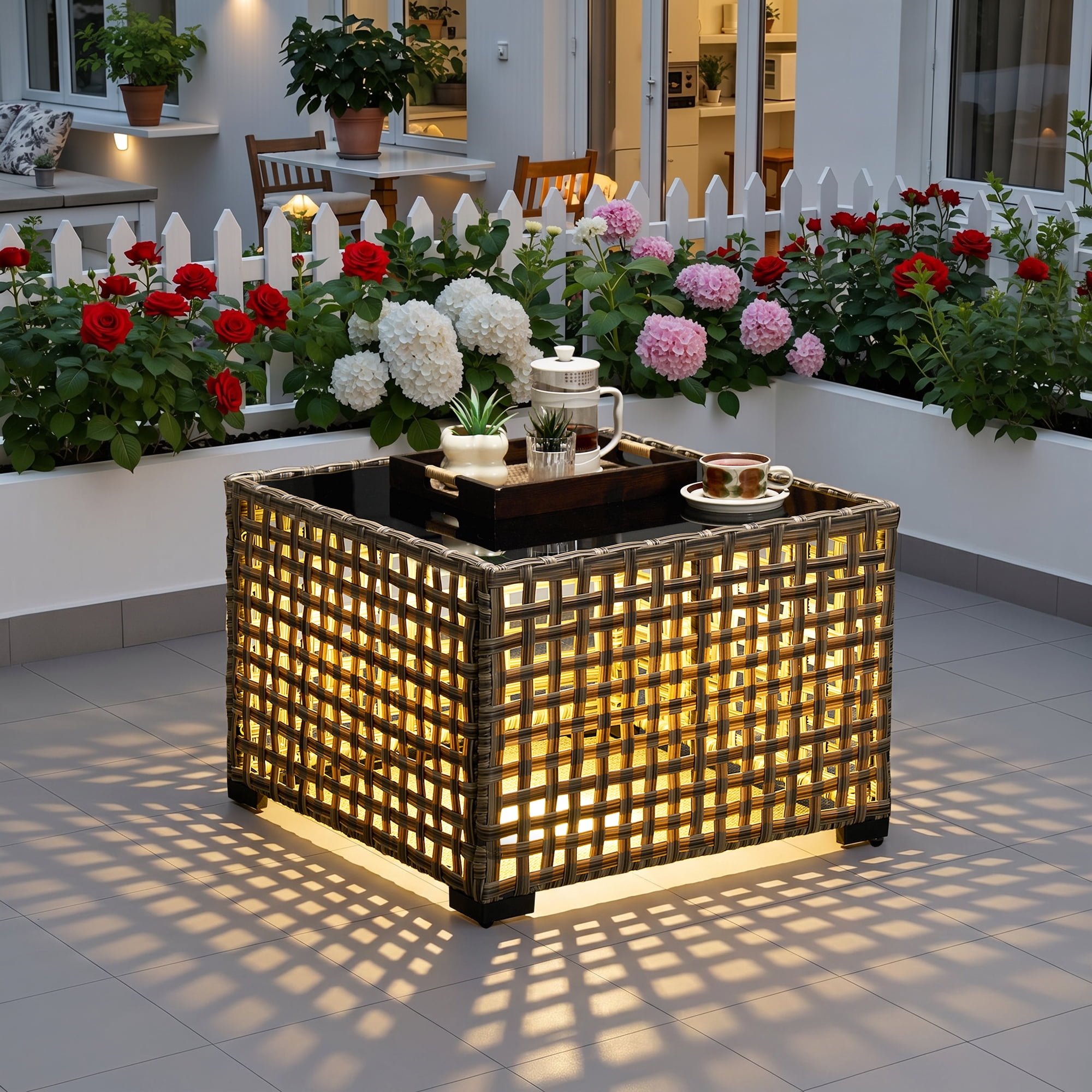Ovios Solar Light Coffee Table for Outdoor Patio Furniture Set