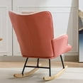 thumbnail image 6 of 35" Upholstered Rocking Chair Nursery, Wingback Glider Rocker Lounge Chair with Padded Headrest and Solid Wood Base, Comfy Leather Fabric Accent Chair Reading Chair for Living Room, Bedroom, Pink, 6 of 7