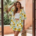 thumbnail image 3 of FKEKYI Sunflower Leaf Print Womens Summer Short Set 2 Piece Sets Vacation Outfits Open Front Shirt Top & Shorts with Elastic Waist Beachwear Lounge Set, XL, 3 of 7