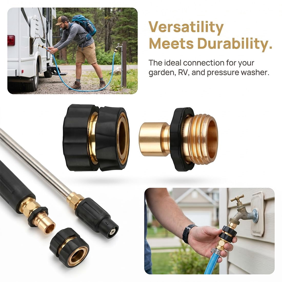 3/4 Inch Garden Hose Quick Connect Fittings, Leak-Proof Heavy Duty Adapter Set for Outdoor Watering