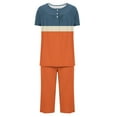 thumbnail image 5 of Cavosen Lounge Sets for Women 2 Piece Pajamas Button Front Pleated Soft Sleepwear Short Sleeve Crewneck Pullover Tops Capri Nightwear Color Block Loungewear with Pocket Orange S, 5 of 5