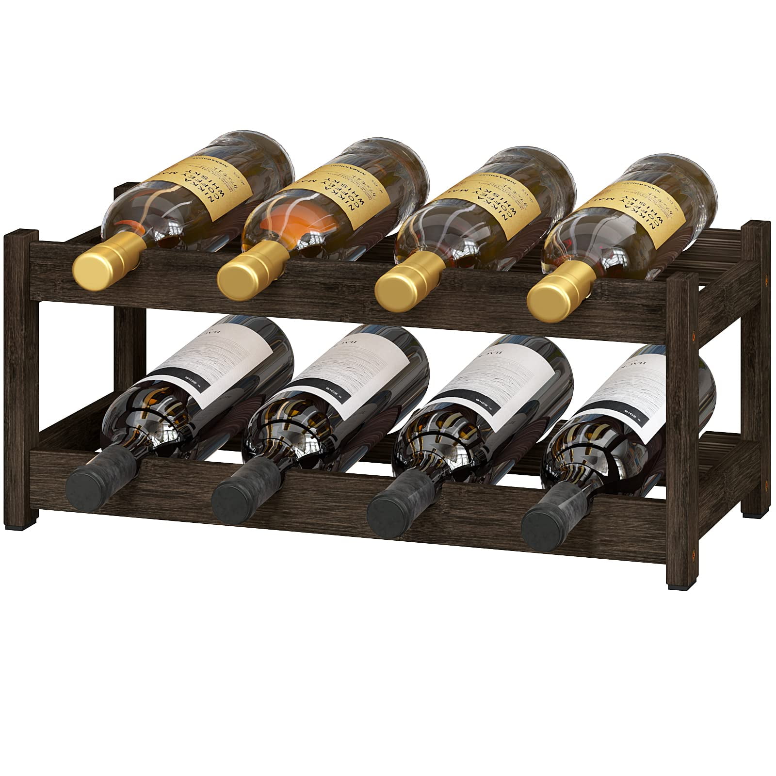 Wine Rack Free Standing 2 Tier 8 Bottle Bamboo Wine Racks