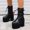 Black, variant on Double Platform Ankle Boots Chunky High Heels Lace Up Side Zippers Square Toe Platform Booty