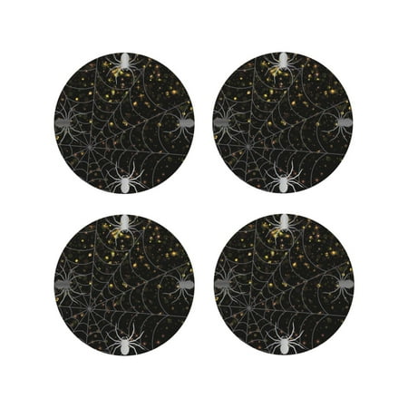 

Tideii Spiderweb Bats And A Spider for Leather Coasters 4 Pieces Anti-fouling and Anti-scalding Decorative Coasters Suitable for Restaurants Kitchens Coffee Shops-Round Shape
