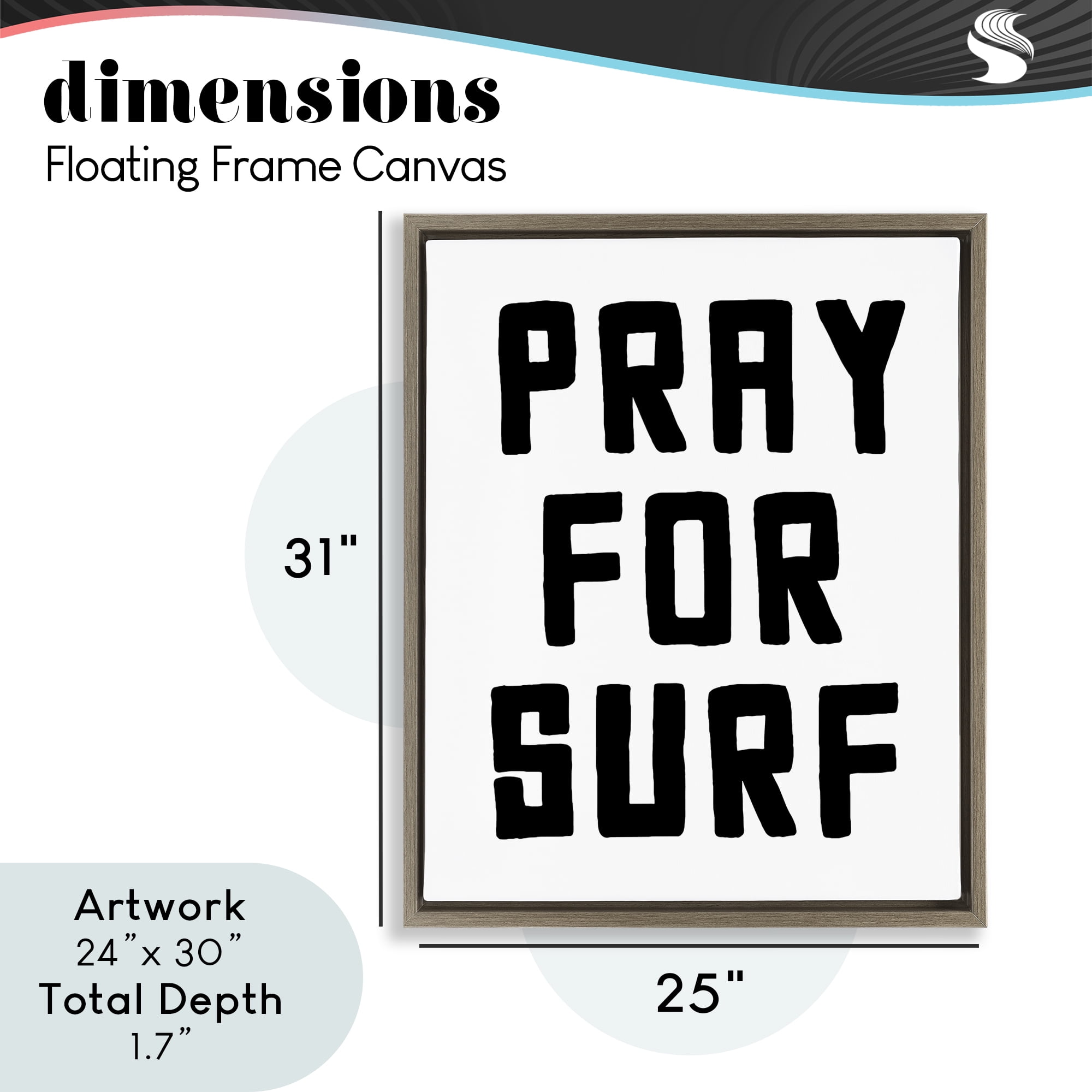 Pray For Surf Simple Sentiment Brown Framed Floater Canvas Wall Art, design by Lettered and Lined