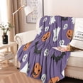 thumbnail image 2 of Purple Halloween Ghosts Skulls and Bats Round Blanket,Comfortable Soft Flannel Throw Blanket,All Season,Warm Lightweight Blankets for Sofa Bed Couch Living Room Chair 60"x60", 2 of 5