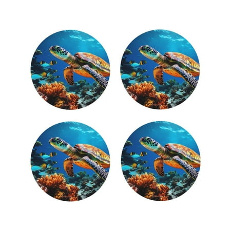 

Leather Coasters with Heat-resistant for Drinks Coral Sea Turtle -标题2 Round Shape