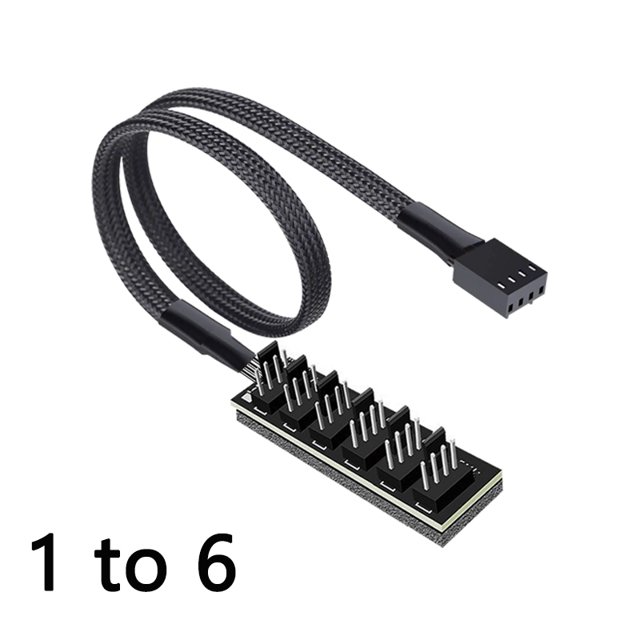 PWM Fan Hub 1 to 5/6 PC CPU Cooling 4PIN Fan Power Cable Hub Adapter Sleeved Case Splitter for Computer Cooler Case Fans 1 to 6 Fan HUB